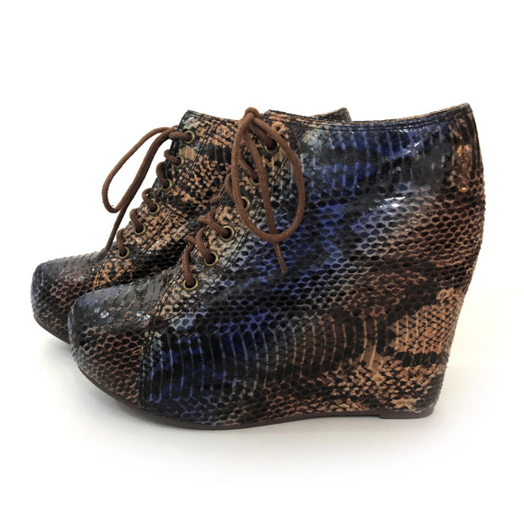 snakeskin wedge booties